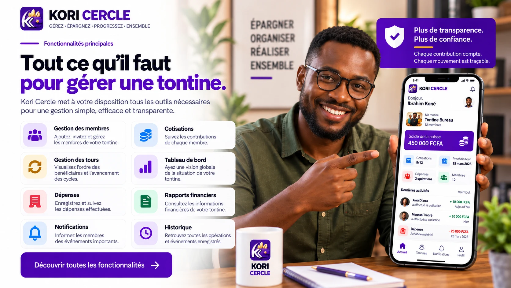 Aperçu des fonctionnalités de gestion de Kori Cercle